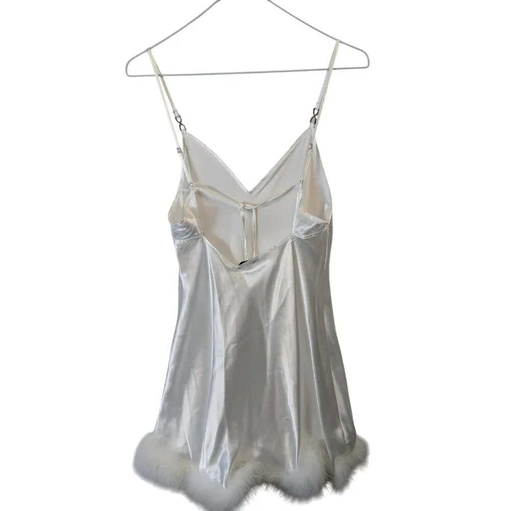 In Bloom by Jonquil sz S Hope Faux Feather Trim Satin Chemise Intimate Feminine - Picture 12 of 15